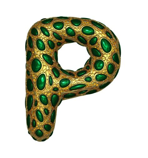 Golden Shining Metallic 3d With Green Glass Symbol Capital Letter P