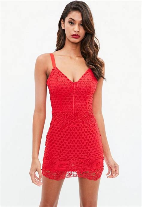 Red Lace Bustcup Strappy Bodycon Dress Missguided