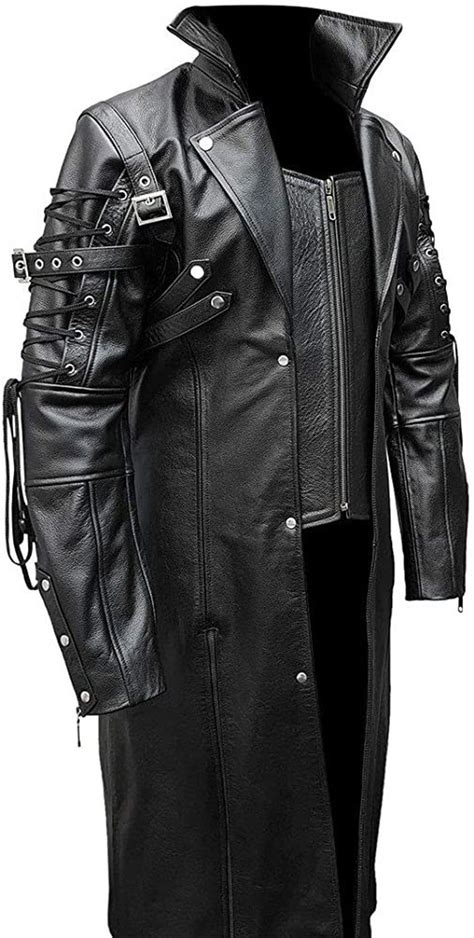 Custom Made Men Real Black Leather Goth Matrix Trench Coat Etsy