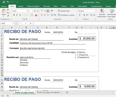 Recibo De Dinero En Excel Formato Para Imprimir En Hoja Carta Mobile