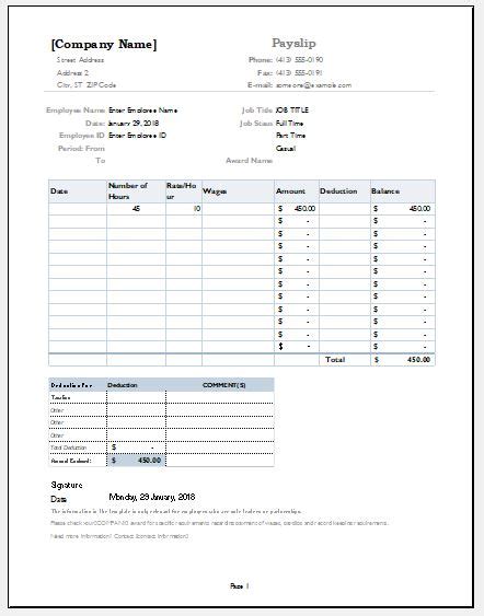 Importance of payslips template format. Monthly Payslip Templates for MS Excel | Excel Templates