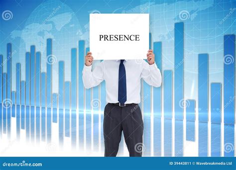Businessman Holding Card Saying Presence Stock Image Image Of Front