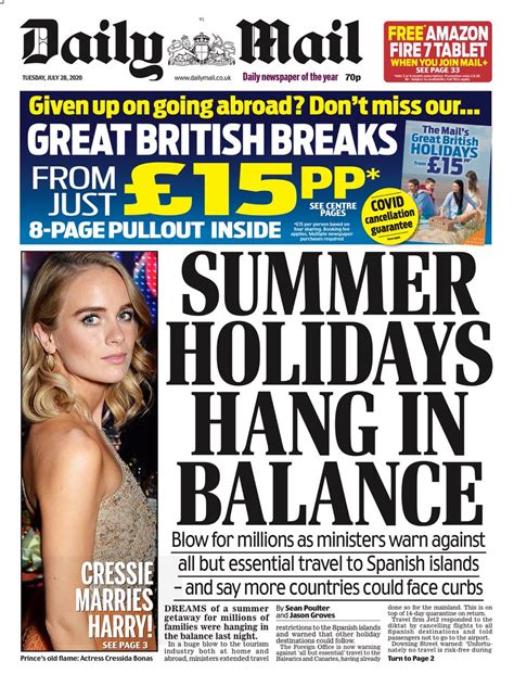 daily mail front page 28th of july 2020 tomorrow s papers today