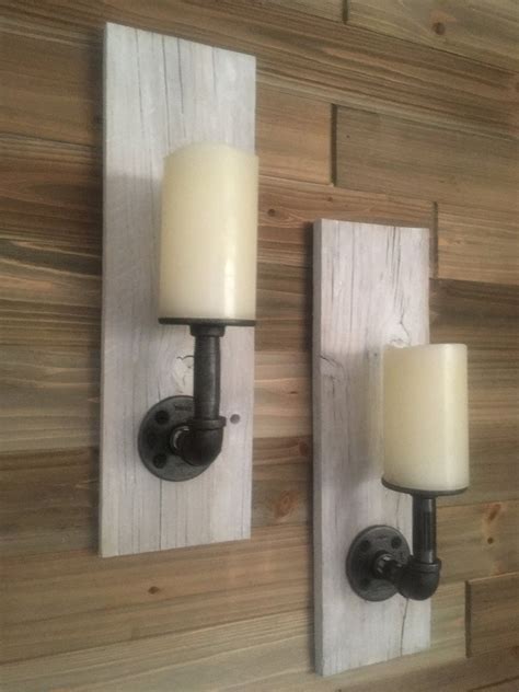 Set Of 2 Reclaimed Rustic Wood Wide Candle Wall Sconces Etsy