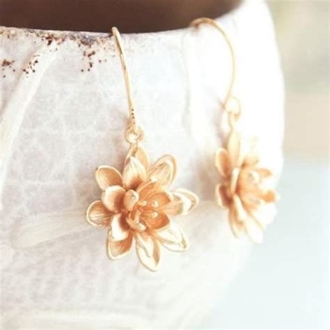 Lotus Flower Earrings Gold Daisy Drop Earrings Mothers Day Etsy