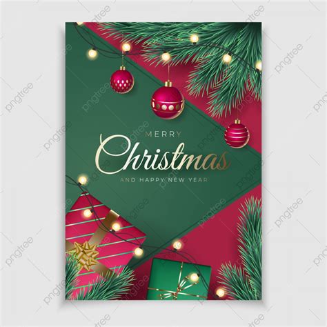 Christmas Greeting Card With Pine Branches And Festive Balls Template