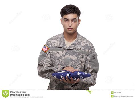 Soldier With Holding An American Flag Stock Image Image