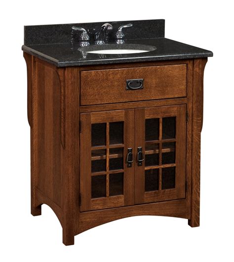 These stock cabinets are 24 inches deep, and while that's the perfect depth for a kitchen or laundry room, it's really too deep for a bathroom vanity, which is generally 21 inches deep. Amish 33" Lancaster Mission Single Bathroom Vanity Cabinet