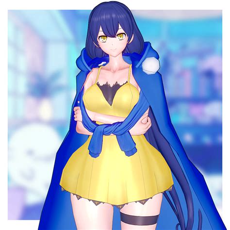 Mishima Erika Digimon Koikatsu Medium 1girl 3d Blue Hair Female Focus Long Hair Solo