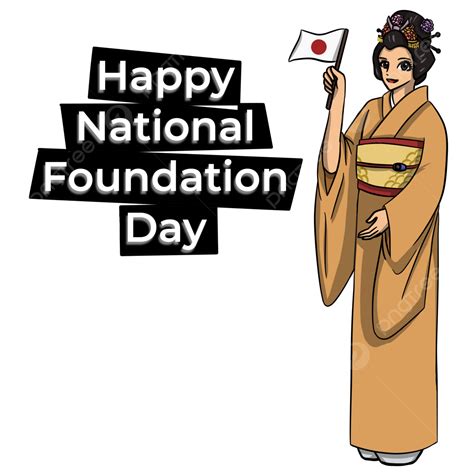 National Foundation Day Png Image Lady In Kimono Waving A Flag For