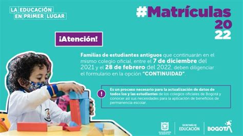 Nuevas fechas de la temporada de matrículas 2022 en Bogotá foto