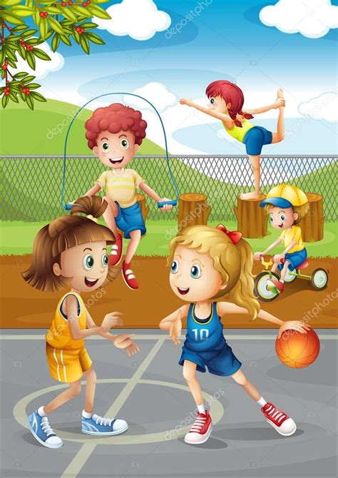 Estos cuentos pertenecen a la app para android e ios playkids stories que podéis. Niños practicando deporte en la cancha — Archivo Imágenes ...