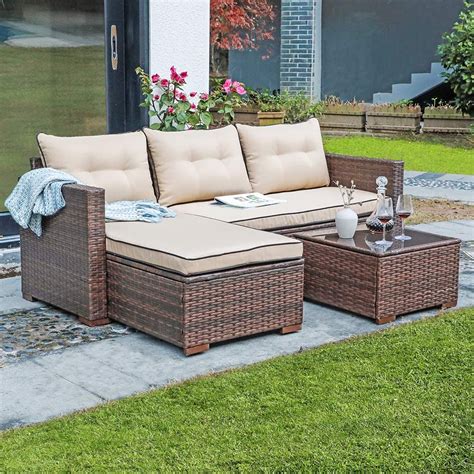 Joivi Patio Conversation Set Pe Wicker Rattan Outdoor