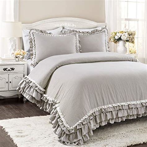 With its soft hand feel, this comforter set brings charm to your bedroom. Lush Decor, Light Gray Ella Shabby Chic Ruffle Lace 3 ...