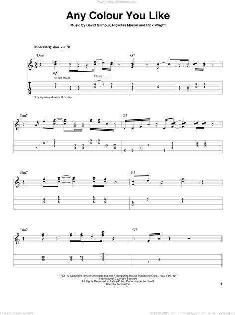 Floyd Any Colour You Like Sheet Music For Guitar Tablature Play Along