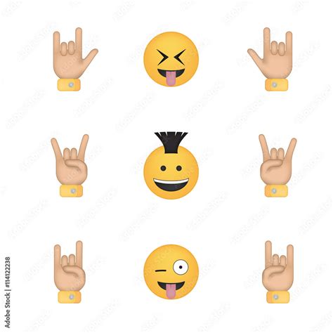 Set Of Rock Emoticon Vector Isolated On White Background Emoji Vector