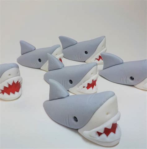 Qty 12 Edible Shark Out Of Water Fondant Cupcake Cake Toppers Etsy
