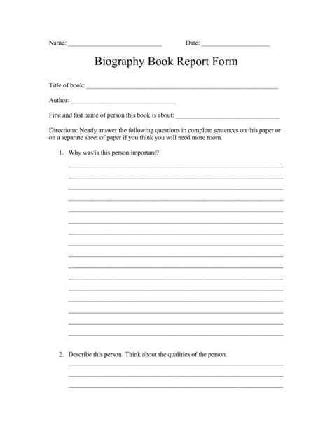 Biography Report Template 4th Grade 4 Templates Example Templates