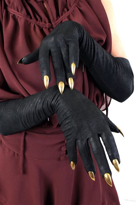 Majesty Black Stiletto Nail Full Length Glove Five And Diamond Black Stiletto Nails Gloves