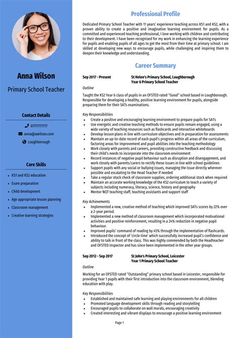 Primary School Teacher Cv Example Guide Get Hired Fast