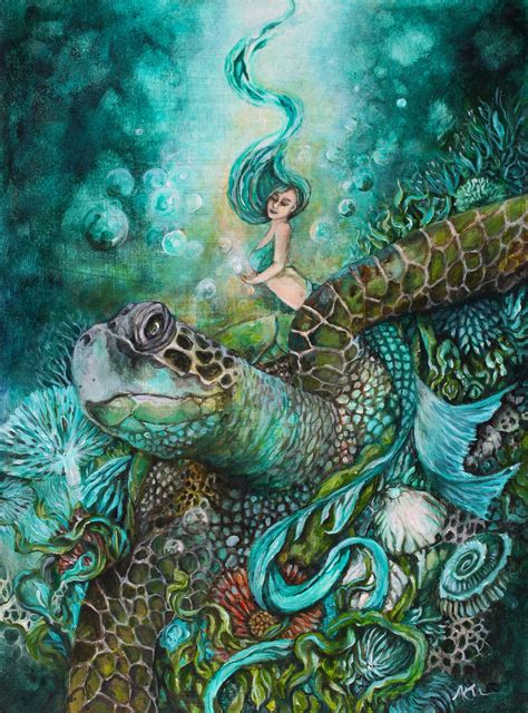 Fantasy Art Print Mermaid Wall Art Sea Turtle Art Etsy
