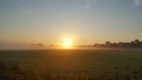 Sunrise Over Foggy Field Stock Photo Image Of Sunrise 101211862