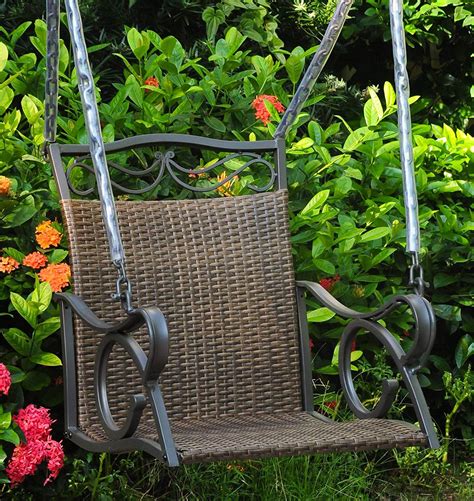 Resin Wicker One Person Porch Swing With Armrest Hanging Chairs
