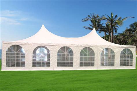 A custom 10x20 event tent with a lightweight frame and vibrant print can promote your brand at any farmers market, trade show or craft fair. 20 x 40 Pagoda PVC Tent Gazebo - White