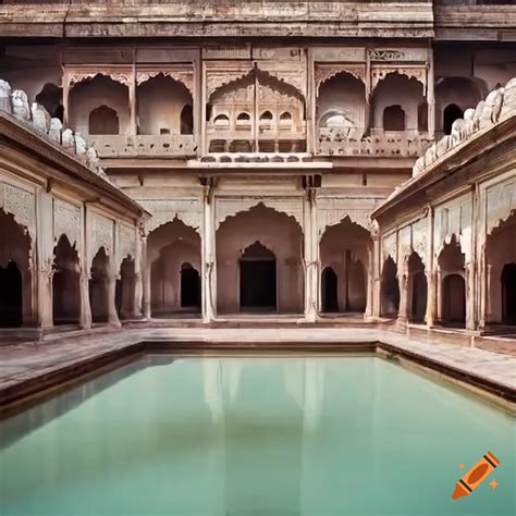White Marble Hot Pool In Indian Palace Courtyard