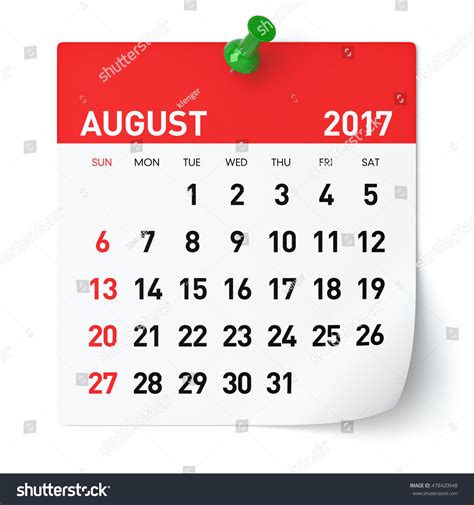 August 2017 Calendar Isolated On White Em Ilustração Stock 478420948