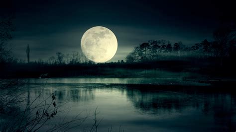 2560x1440 Full Moon Night Near Lake 1440p Resolution Wallpaper Hd