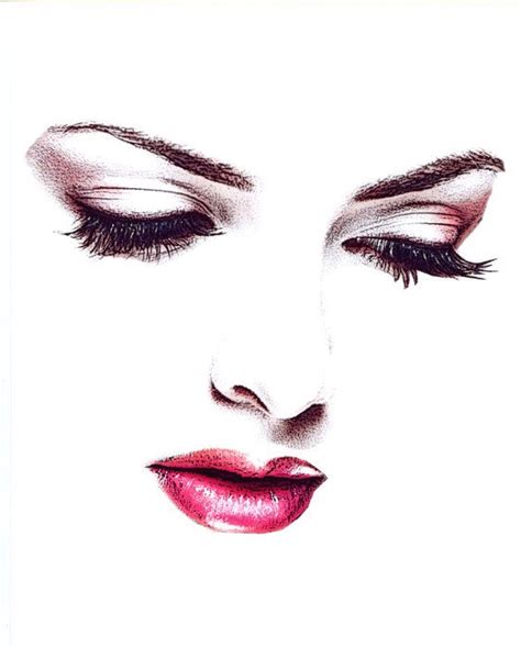 Womans Face Eyes Looking Down Red Lipstick By