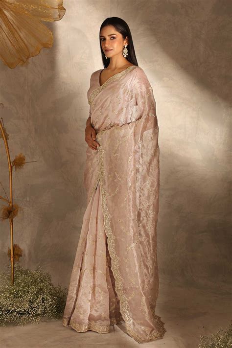 Nirmal Creations Lavender Floral Jaal Zardozi Work Tissue Saree