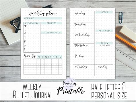 Weekly Journal Printable Planner Insert Planner Refill Weekly Agenda