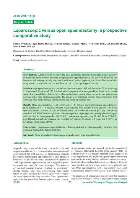 PDF Laparoscopic Versus Open Appendectomy A Prospective Comparative