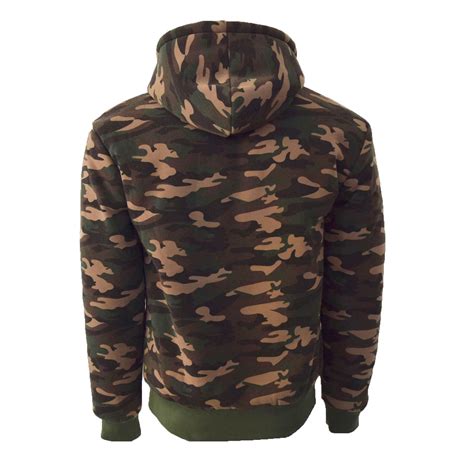 Mens Army Camo Zip Up Sherpa Fleece Lining Cotton Polyester Hoodie