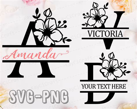 Visual Arts Floral Split Monogram SVG Flower Split Monogram Font Svg