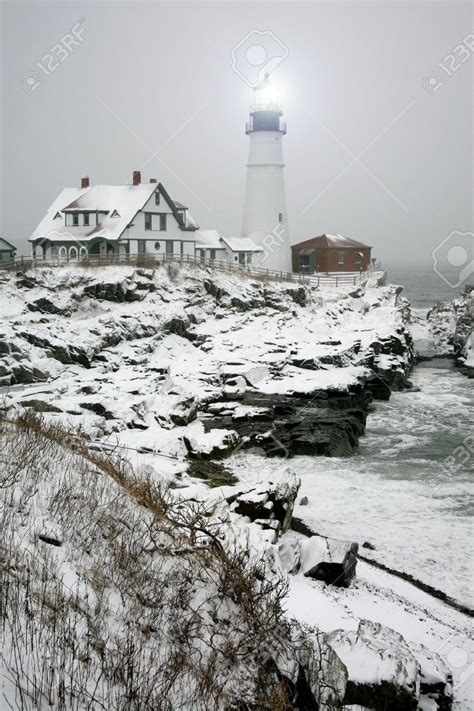 Winter View Of The Portland Head Light In Maine Stock Photo Picture