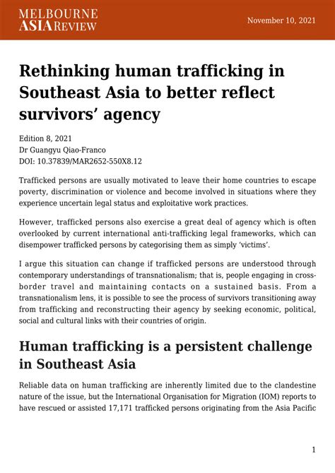 Pdf Rethinking Human Trafficking In Southeast Asia To Better Reflect Survivors Agency