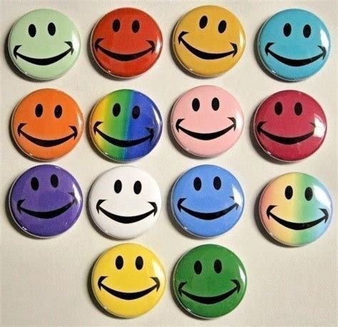 Colorful Happy Face Buttons Set Of 14 Pinbacks Badges 1 Inch Etsy