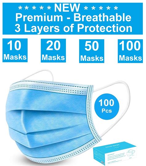 Disposable Face Mask 100 Pack Disposable Face Masks 3 Ply Elastic