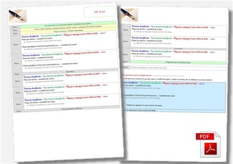 Cahier journal ♦ Modèle journalier sous Word (Cycle 2) ~ Cartable d'une