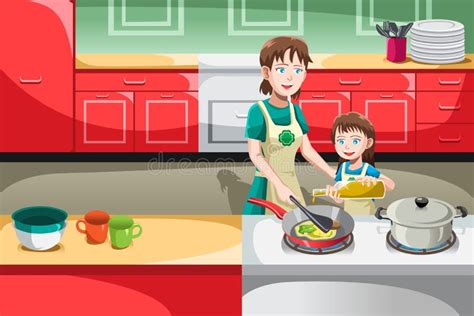 Mother Daughter Cooking Stock Vector Illustration Of Kitchen 29546933
