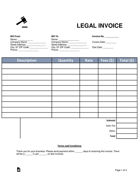 Free Lawyerattorney Legal Invoice Template Pdf Word Eforms