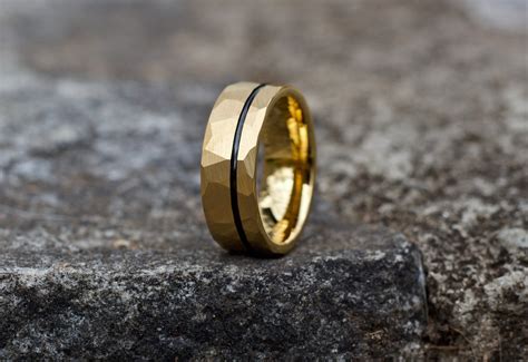 Hammered Wedding Band Gold Wedding Band Mens Gold Ring Womens Ring