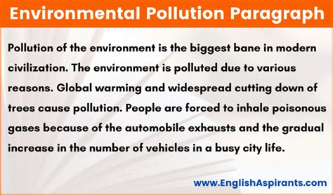 Environmental Pollution Paragraph 100 150 200 250 Words