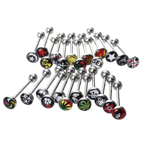 25 Logo Surgical Steel Tongue Bar Ring Barbell Piercing In