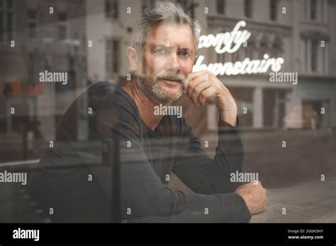 Male Portrait Behind Glass Stock Photo Alamy