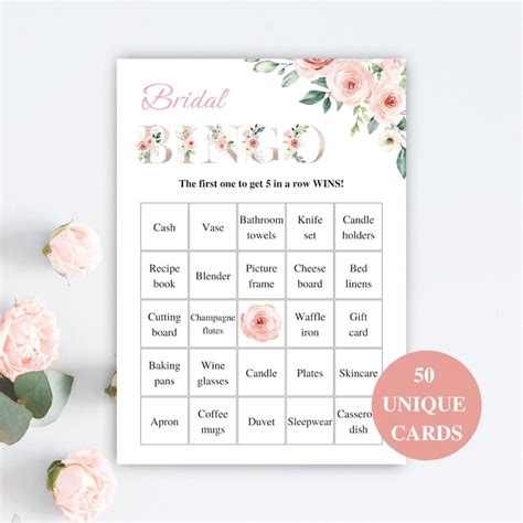 50 Printable Bridal Shower Bingo Cards Prefilled Bridal Bingo Game
