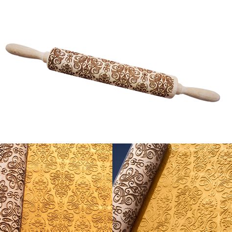 Reactionnx Embossed Rolling Pins Wooden Pastry Cookie Roller Wood Engraved Rolling Pin
